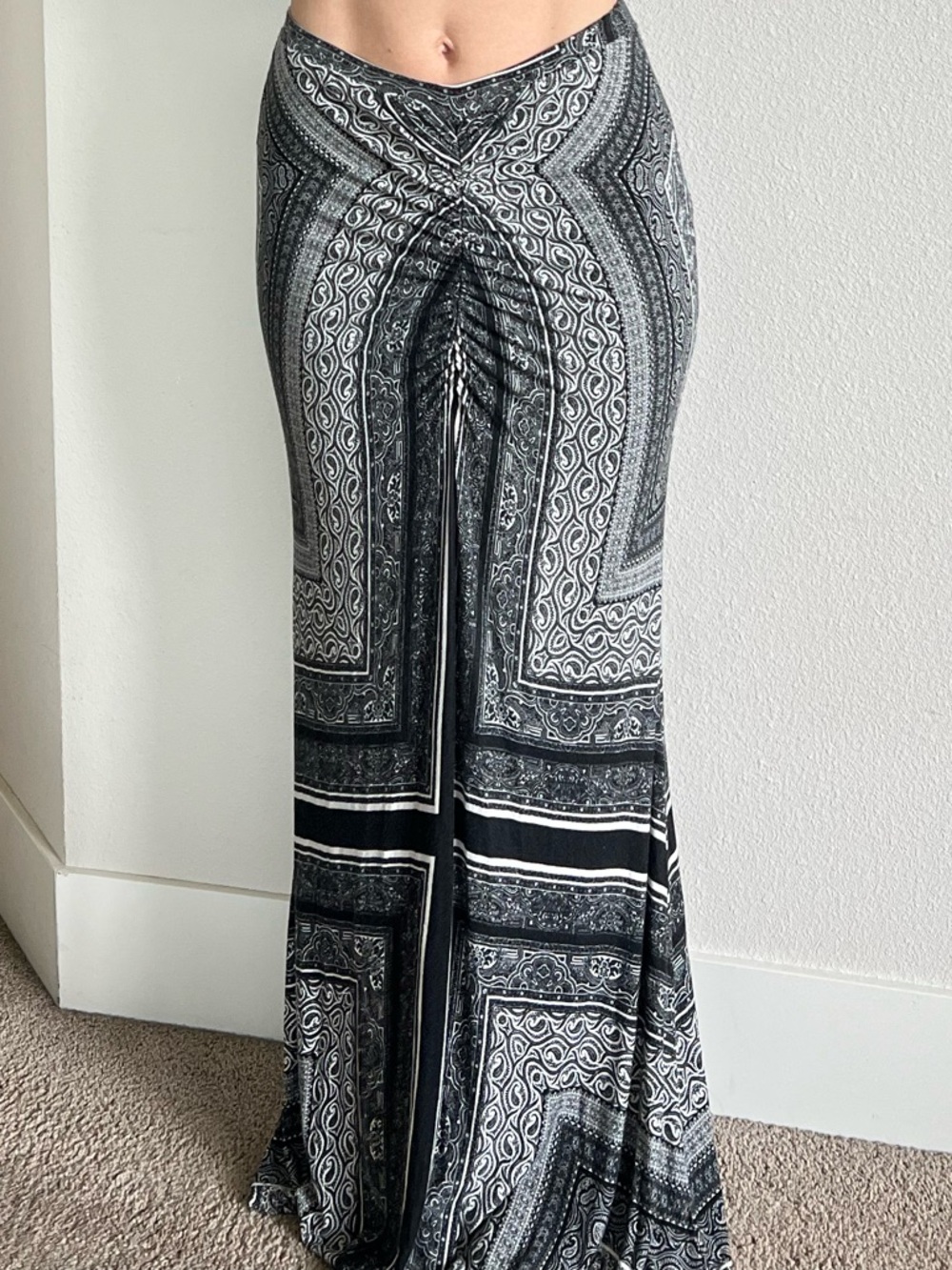 Language Black and White Paisley Maxi Skirt